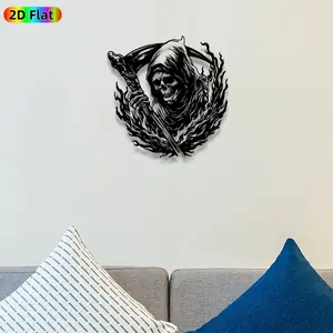 1pc Grim Reaper with Scythe Metal Wall Art, Flaming Skeleton Statue Mural, Intricate Craftsmanship, Gothic Decor, Decoration, Perfect for Halloween, Day of the Dead, Gothic Studio, Man Cave, Bar Decor, Ideal Gift for Dark Art Enthusiasts