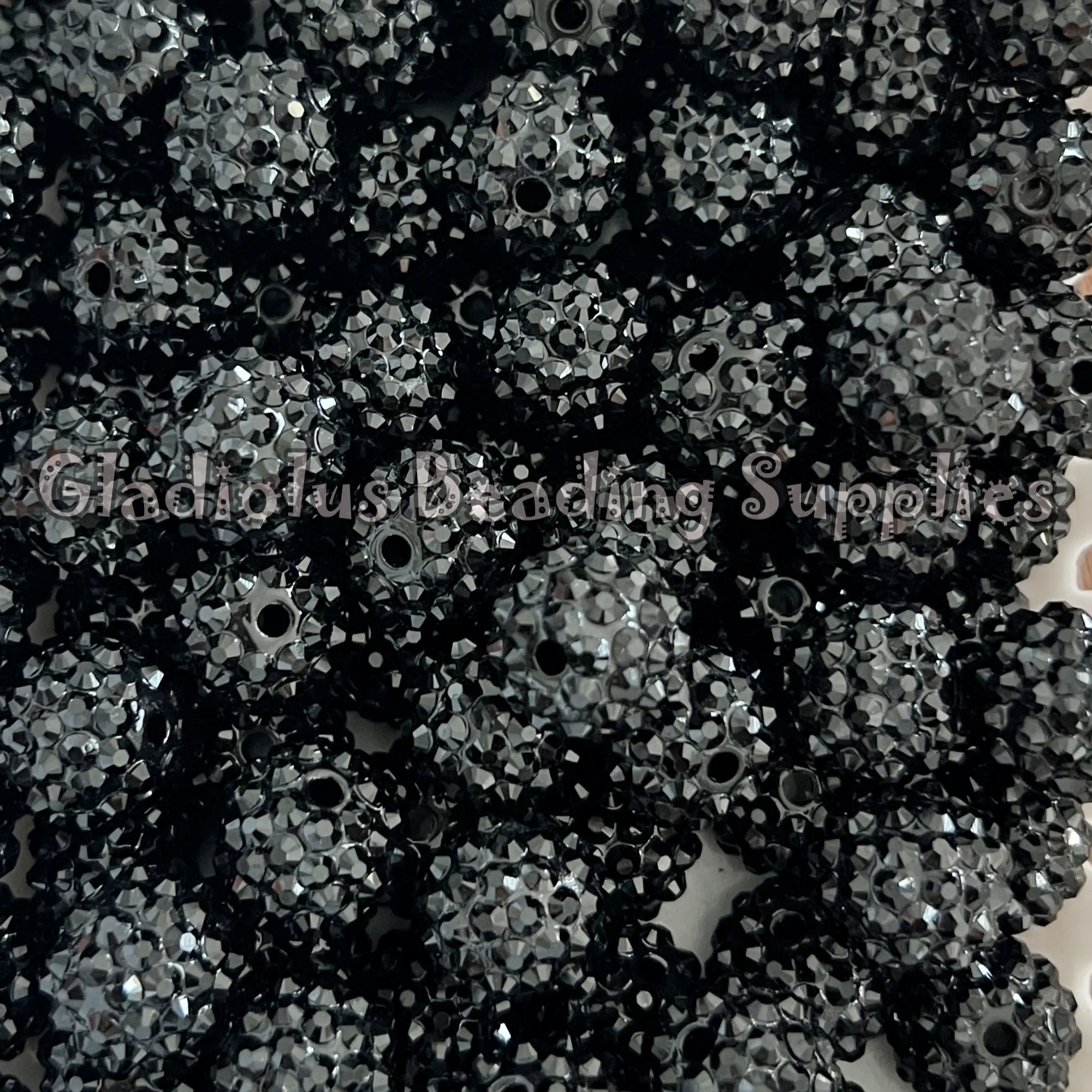 16mm Rhinestone Beads, Black Color, Resin, Loose, Chunky, Round, Gumball, Crafting Supplies