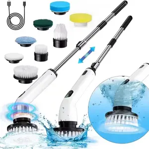 GearAura PowerSpin Electric Scrubber, Cordless Shower Scrubber, Cleaning Brush, with 8 Replaceable Brush Heads and 3 Adjustable Extension Handle, 2 Adjustable Speeds for Bathroom, Kitchen, Tub, Tile, Floor, Toilet, Household Cleaning Supplies #Summervibes