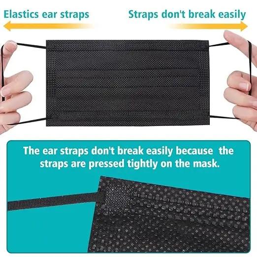 100 Pcs Face Mask - 3 Ply Ear Loop, Unisex Design, Fashionable Style, Suitable for Daily ,Black Disposable Summer Suitable for Weddings Parties care