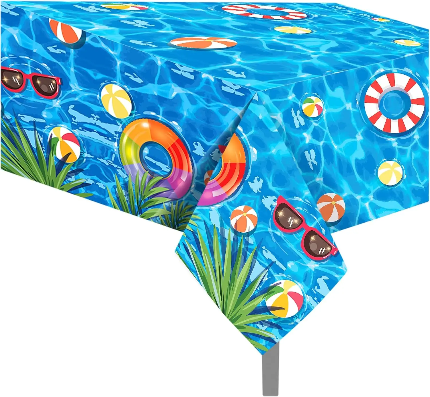 Disposable Swimming Pool Themed Plastic Tablecloth (1 Pack, 130x220cm/54x87 inches) - Waterproof, Stain-Free Tablecover for Outdoor Beach BBQ, Kids Pool Party, Baby Shower or Birthday Decor