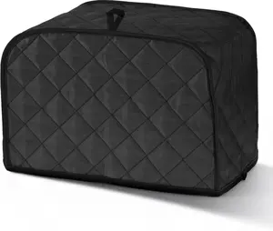 1 Pcs 2 Slice Toaster Cover, Quilted Polyester Cotton, Universal Fit For Bread Machine & Wide Slot Toasters, Dust And Fingerprint Protection, Machine Washable, Black