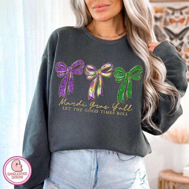 Preppy Mardi Gras Y'All Sweatshirt, Mardi Gras Sweater, Fleur De Lis Coquette Sweatshirt, Brushstroke Mardi Gras Sweatshirt