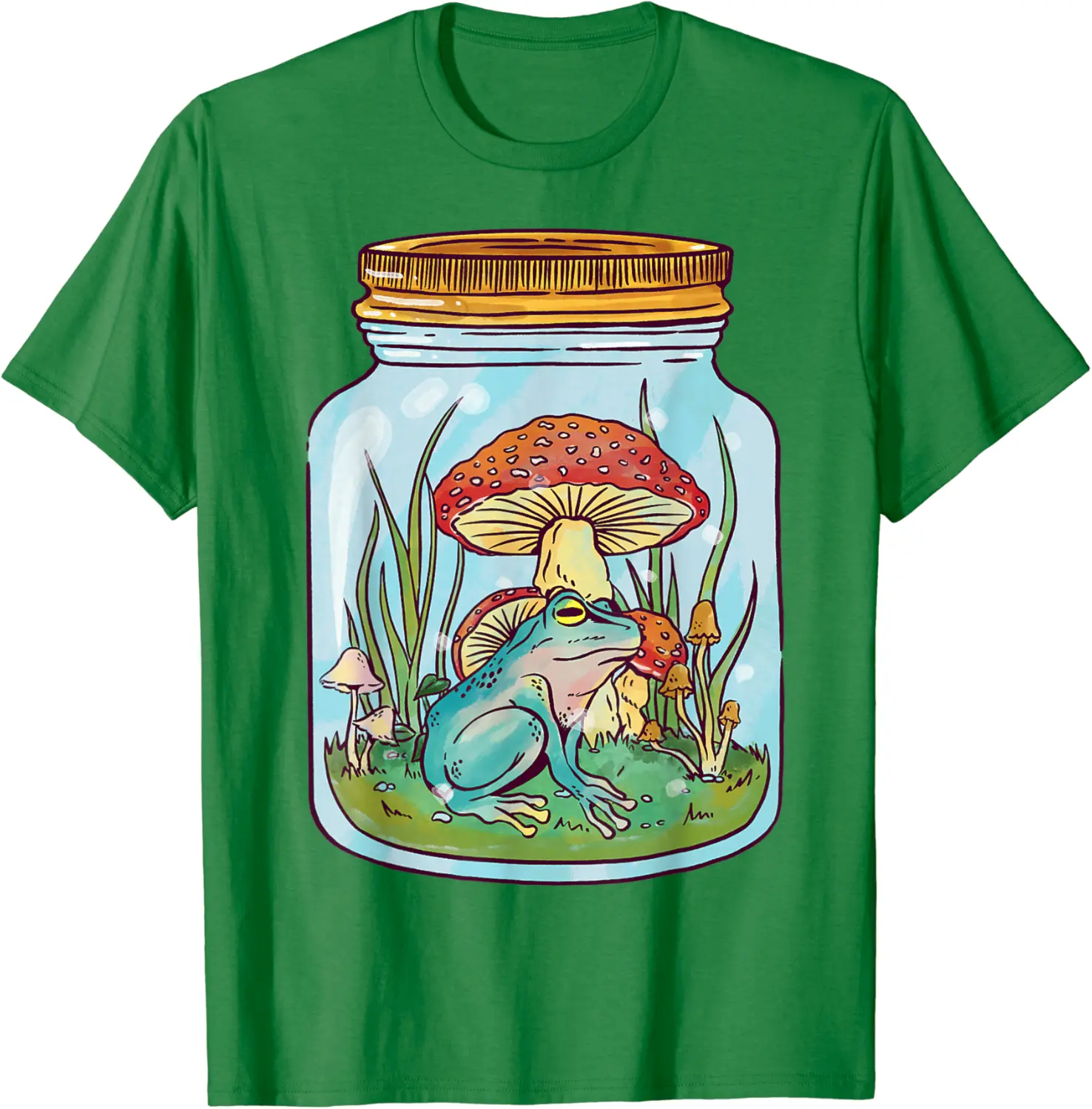 Goblincore Cute Frog Mushroom Jar Cottagecore Nature Graphic T-Shirt - Winniekemo Shop 28B0BBDGMS4K