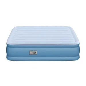 Twin Size 14 in. Beautyrest Sensarest Inflatable Air Mattress with Inset Pump, Adjustable Firmness, Built-in Edge Support, Heavy Duty Vinyl, Carry Bag for Guests, Blue