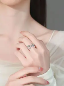 Fashion Footprint Ring, Heart-Shaped Index Finger Ring, Adjustable Open Ring, Cubic Zirconia, Gift Card Included, Perfect for Mom and Kids