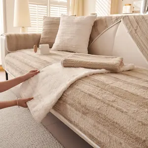 Thick Plush Sofa Mat Couch Cover 1 PC, Pet-Friendly Non-Slip Sofa Protector for Dogs & Cats, Machine Washable Anti-Scratch Warm Winter Seat Pad, Soft Fluffy Slipcover for Living Room Decor, Fits 1/2/3/4-Seater & L-Shape Sectional, Sofa Cushion Cover