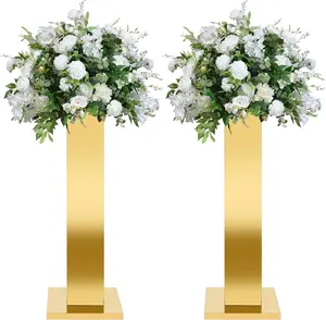 2PCS Tall Gold Vases for Centerpieces,31.5inch Stainless Steel Column Geometric Centerpieces Wedding Flower Stand Flower Floor Vase for Tables Wedding Anniversary Birthday Party Decor