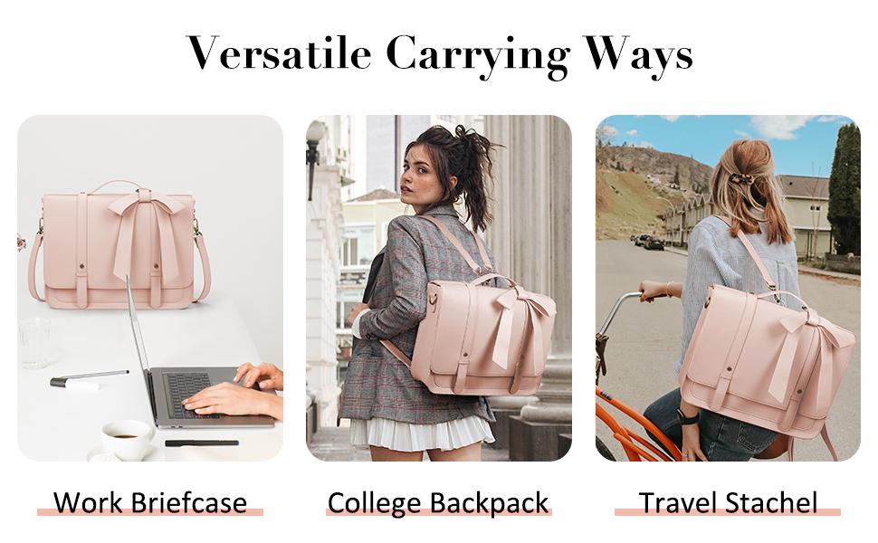 ECOSUSI Backpack for Women Summer Garden Romance Bow Briefcase Messenger Laptop Bag Vegan Leather Satchel Work Bags Fits 15.6 inch Laptops