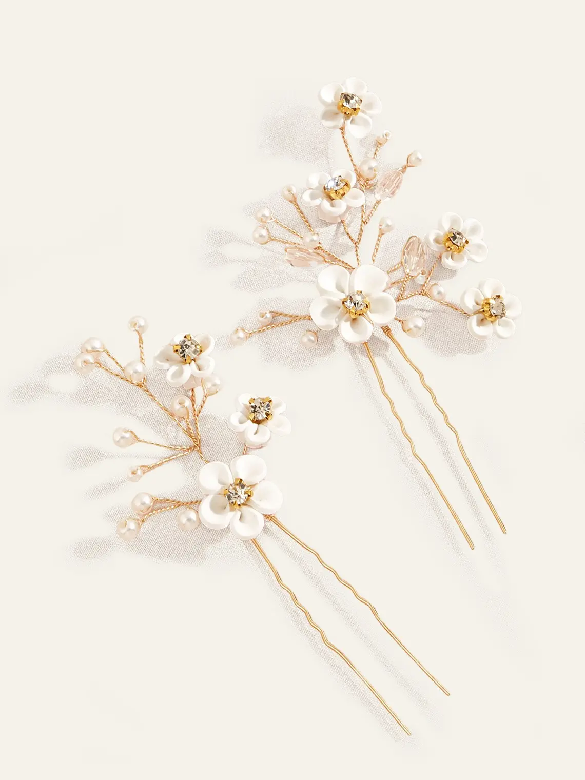 Azazie White Flower U-Shaped Hairpin Set Pearl Floral Sparkling Bridal Bridesmaid Wedding Formal Alloy Hairpins