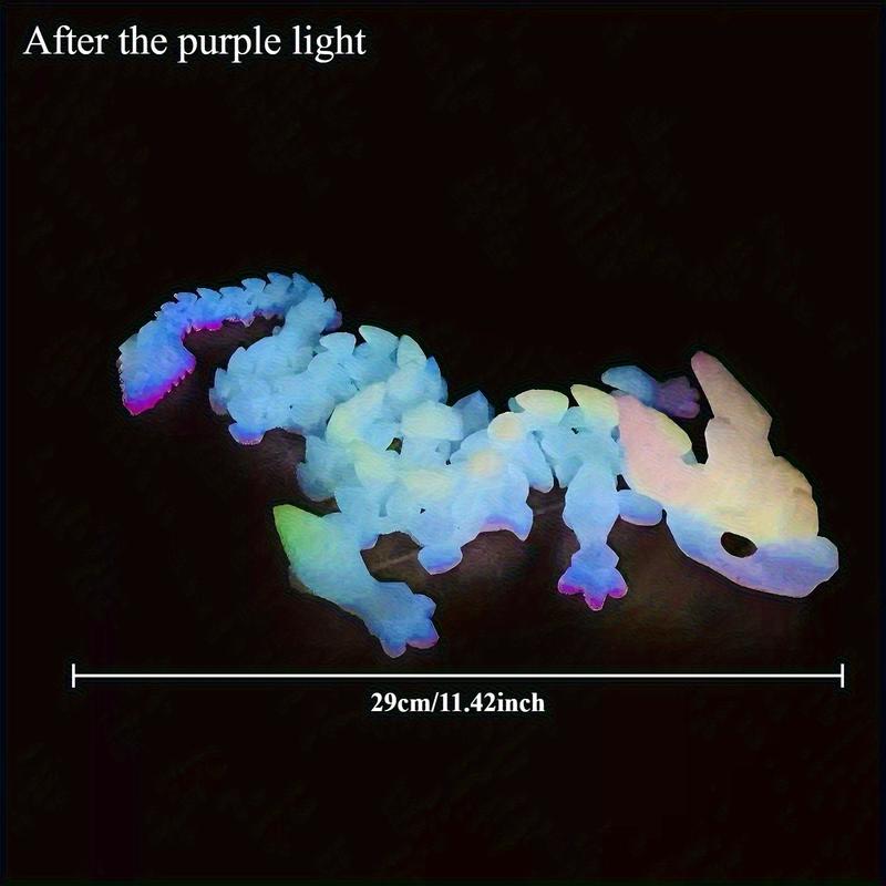 Glowing Dragon Statue with Moving Joints & Glowing Eyes - 3D Printed Luminous Crystal Dragon Figure, Durable Plastic, Multi-Joint Movable Body, Randomly Colored Eyes (Blue/Pink/White/Purple) - Unique Birthday/Christmas/Easter/Thanksgiving Gift for &