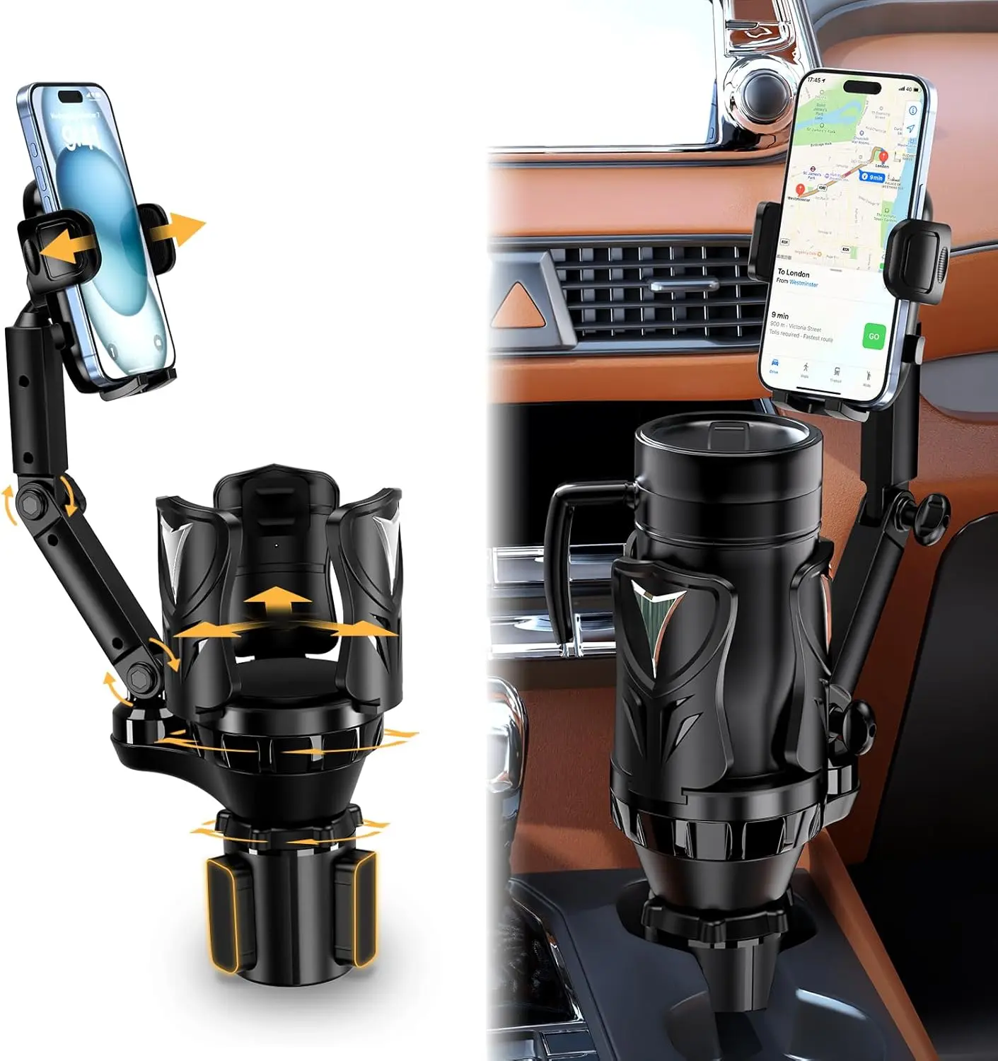 Arespark Phone Holders for Car Cup holder, [Weekly Deals] Car Cup Base Phone Mount with 12'' Long Arm Cup Holder Expandable Base, 3 in 1 Gooseneck Car Phone Holder Mount for Drinks Mugs, Fits All 4-7” Smartphones and Most Bottles