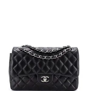 Pre-owned CHANEL Leather Shoulder Bags Classic Double Flap Bag Quilted Lambskin Jumbo by Rebag