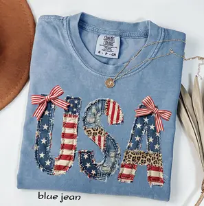 (FAUX PATCHWORK-PRINT) Comfort Colors USA American Flag Shirt, FAUX Patchwork 4th Of July Shirt, Digital Print Tee, Independence Day Shirt, 250 Years Shirt, Print Only-Not a Patch - HARSIN