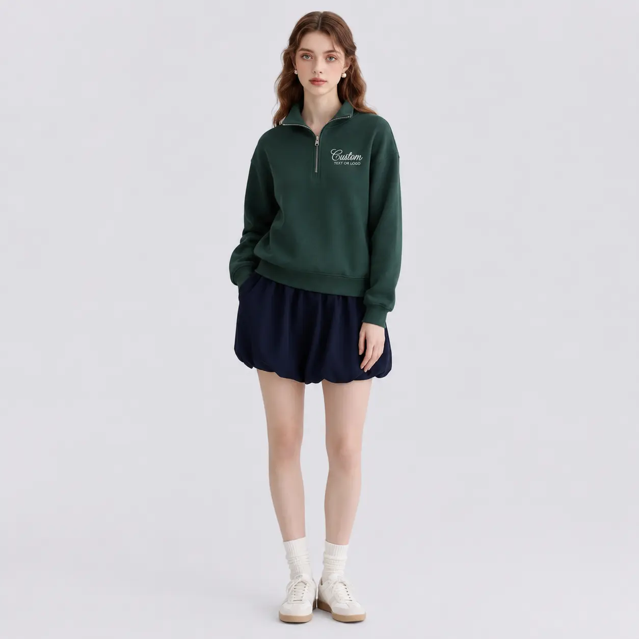 [MAKE IN US]Custom Embroidered Quarter Zip Sweatshirt Personalized Team Apparel