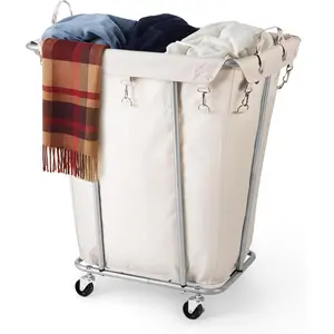 Laundry Basket with Wheels 120L Heavy-Duty Laundry Cart with Removable  Bag, Metal Frame Clothes Basket with Lockable Casters for , Laundry Room, Hotel, Beige