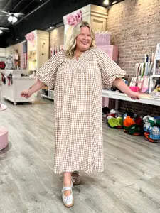 Jennah Midi Dress - Brown Gingham