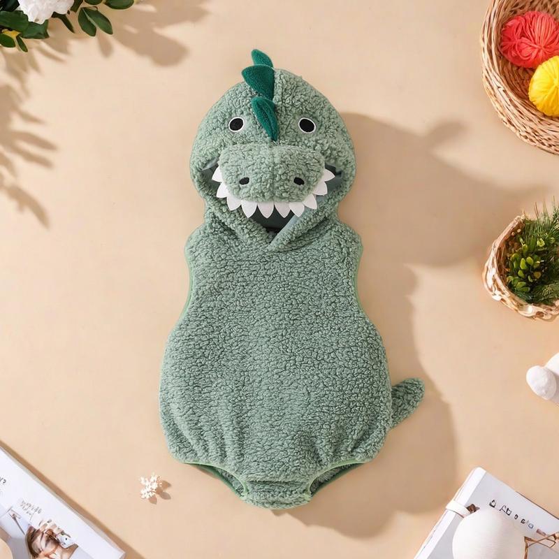 Newborn Baby Boy Girl Halloween Costume Dinosaur Costume Plush Sleeveless Hood Romper My First Halloween Baby Girl Boy Outfit