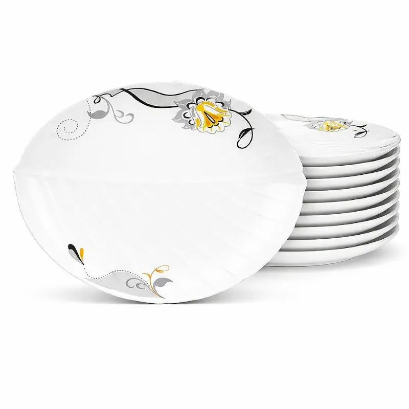 6/12pcs Elegant Opal Ceramic Leaf Plate Set, 9in Luxury White Dinner Plates with Artistic Floral Pattern, Thick Heavy Ceramic Serving Plates for Fine Dining, Premium Tableware for Home Kitchen, Dinner Parties & Holiday Meals