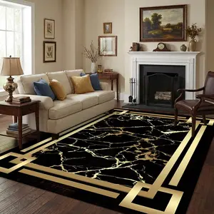 Luxurious Marble Pattern Rug, European Style Design, Soft Floor Mat, Decorative Carpet for Living Room and Bedroom, Washable Large Area Rug