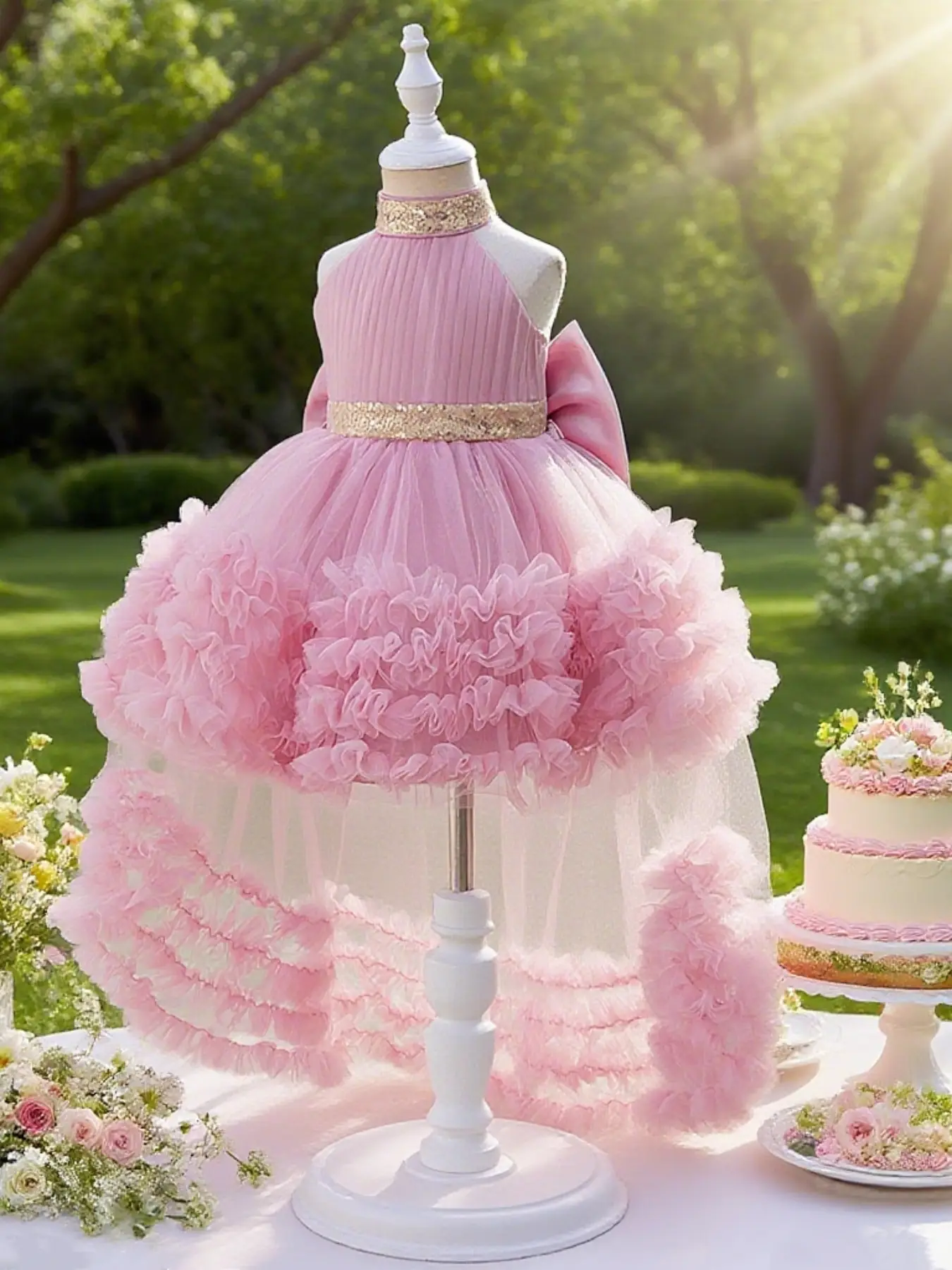 Toddler Girl's Sequin Decor Tiered Layer Hem Sweater Dress, Elegant Sleeveless Round Neck Knit Dress for Party Performance Birthday, Kids Clothes for