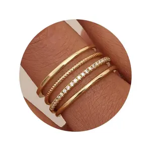 1.3mm Thin Stackable Rings for Women - Minimalist Non Tarnish Half Cubic Zirconia Band Rings - Dainty Trendy Statement Stacking Rings Set Size 5-10 Fashion Rings