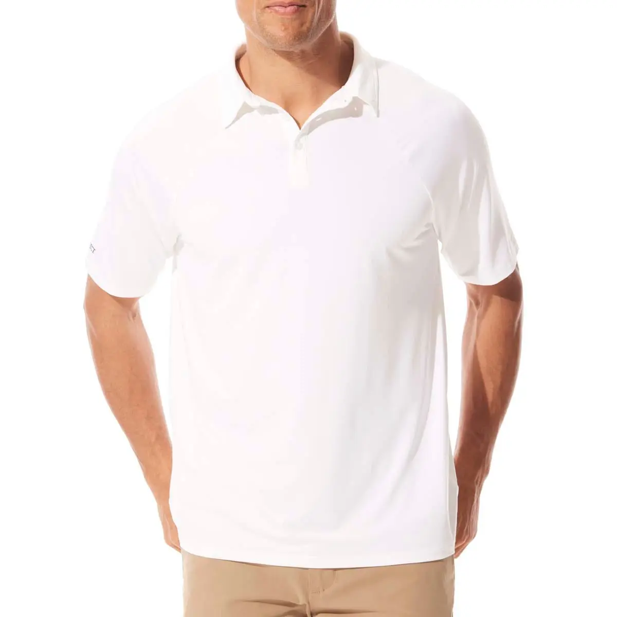 Men's Short Sleeve Polo | Bright White - Fitted Medium Length, Korean Minimalist Style, UPF50+ Sun Protection, Breathable Polyester Spandex Blend, Perfect for Menswear