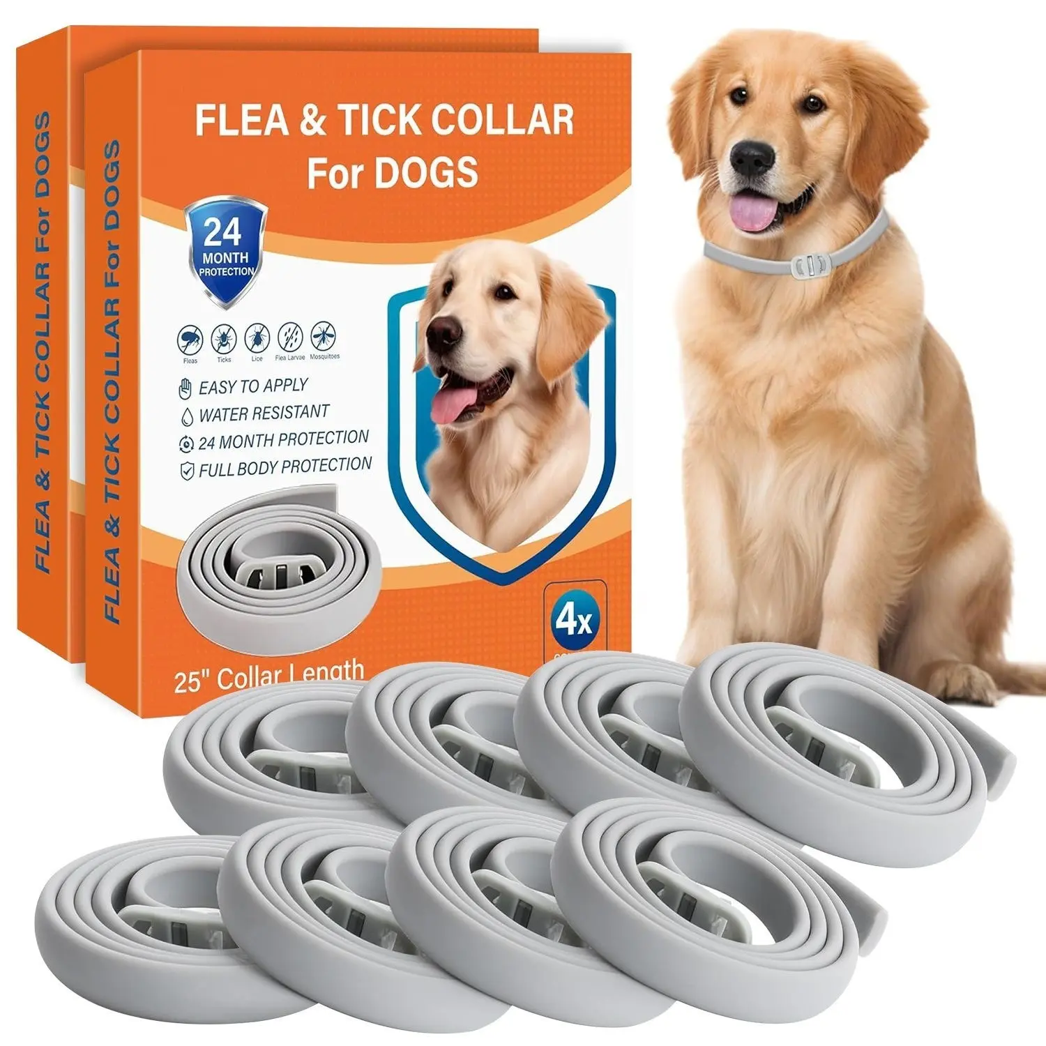 8 Pack Dog Tick and Flea Collar, Pest Control for Dogs – Adjustable Waterproof for All Breed Sizes