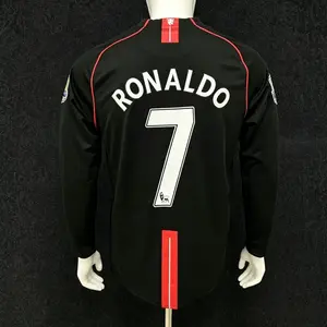 0708 MUFC Away Retro Black No.7 Ronaldo Long Sleeved Soccer Jersey
