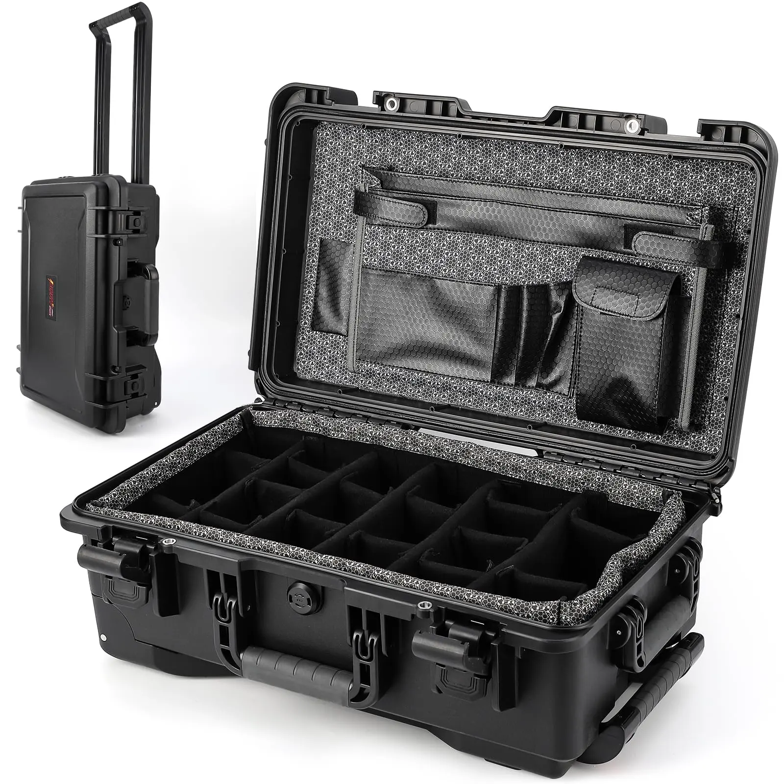 Rugged Waterproof Camera Equipment Dry Box - Dustproof, Shockproof Hard Case with Adjustable Foam Dividers, Rolling Wheels for Gear Protection, Scuba Diving, Outdoor Adventure Accessories
