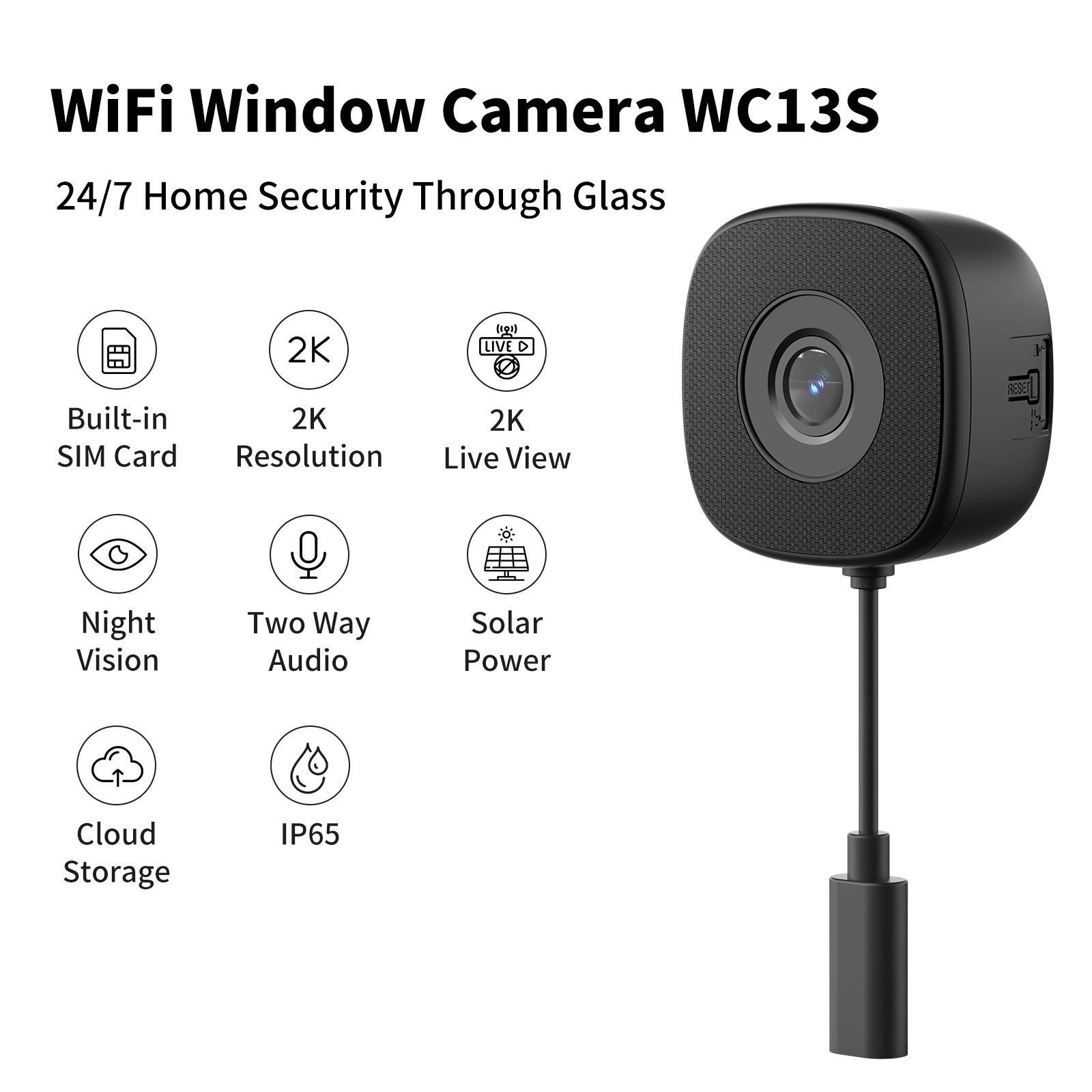 Window Camera With 2K 3MP Full Color Night Vision No Extra Fee 2.4G/5G Dual Band WiFi  No Drill 3-Min Install 24/7 Record WiFi Home Security Camera AI Human Detection Two-Way Audio Indoor Glass Mount for Home Security