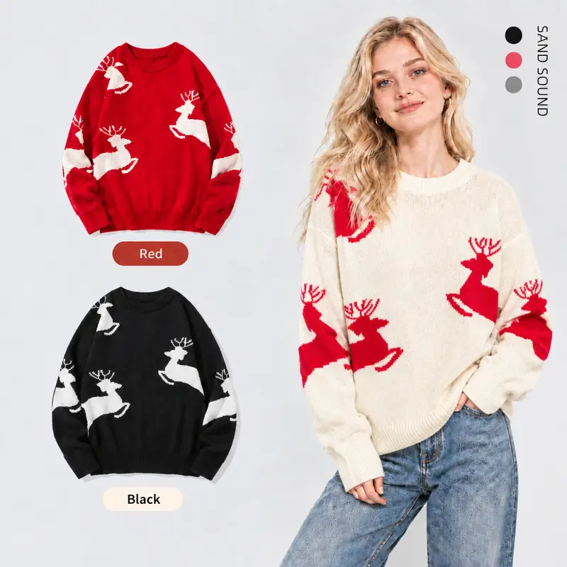 SAND SOUND Women's Casual Round Neck Festive Knit Sweater - Longsleeve Soft Top, Patchwork Tree & Bear Print, White, Medium, Winter Holiday, Sweater Weather, Gifts for Coworkers Christmas, Last Minute Christmas Gifts for BF