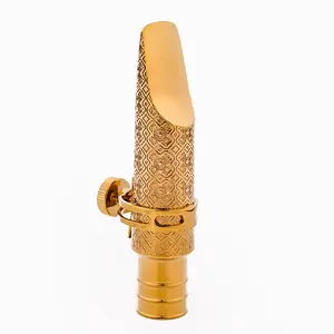 Gold Engraved Saxophone Mouthpiece with Ligature, Professional Metal Sax Mouthpiece for Tenor Sax, 5/6/7/8 Tip Opening Saxophone Accessories for Jazz Performance trumpet drums alto saxo ph flutetrumpet tuba hne player pick holder mellophone clarinet reed