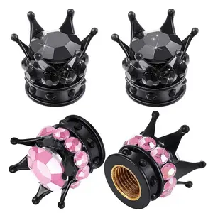 Rhinestone Crown Design Car Tire Valve Cap, Creative Car Tire Valve Stem Cover, Universal Dustproof Car Tire Valve Stem Cover, Tire Wheel, Car Accessories