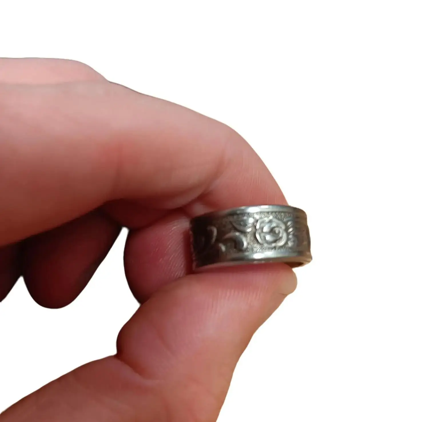 Men's Silver Rosery Ring size 8