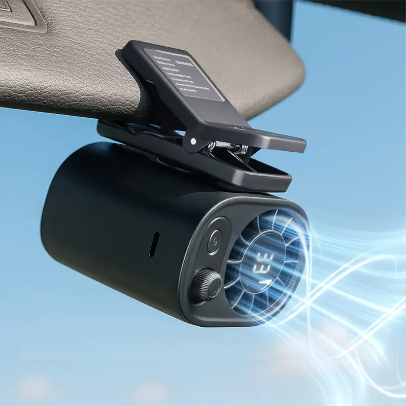 Joytutus Car Clip On Fan 【No Cooling Function】 with LED Display 360° Rotation 100 Speeds Adjustable USB Rechargeable Personal 1800mAh Battery Stepless