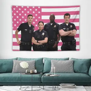 Lucy Chen The Rookie Pink American Flags Tapestry Tim Bradford For Tapestry Wall Decor, Indoor Wall Tapestries, Room Decor, One Side Polyester Wall Flag