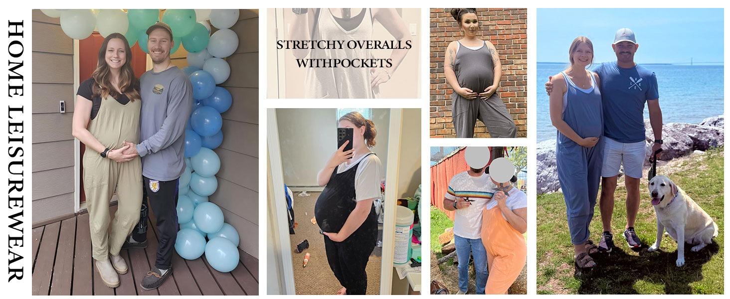 Molitree Women's Causal Jumpsuits V Neck Sleeveless Harem Overalls Stretchy Adjustable Strap Romper with Pockets