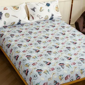 Wizarding-Themed Easter Bedding Set, 1 Fitted Sheet + 2 Pillowcases, Playful Fandom Style, Enchanting Motifs, Whimsical Charm, Perfect for Family Sleepovers & Fan Bedrooms, Bedding Sheets