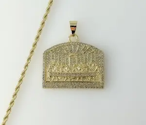 Plated Blinged The Last Supper 3mm Rope/Braided Chain Necklace