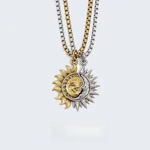 SleekHush Sun and Moon Asymmetrical Couple Necklace Set - Unique Design Anniversary Accessories Gift for Him and Her