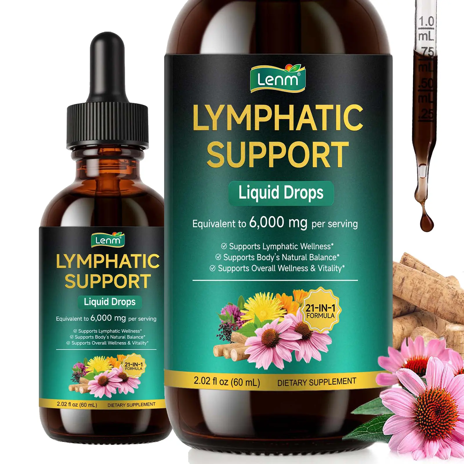 Liposomal Lymphatic Drainage Drops 2000mg - 11-in-1 Organic Herbal Blend with Burdock Root, Echinacea & Cleavers for Natural Detox & Lymphatic Health Support*, Alcohol-Free, Fast-Absorbing, 2 Fl Oz Healthcare Natural