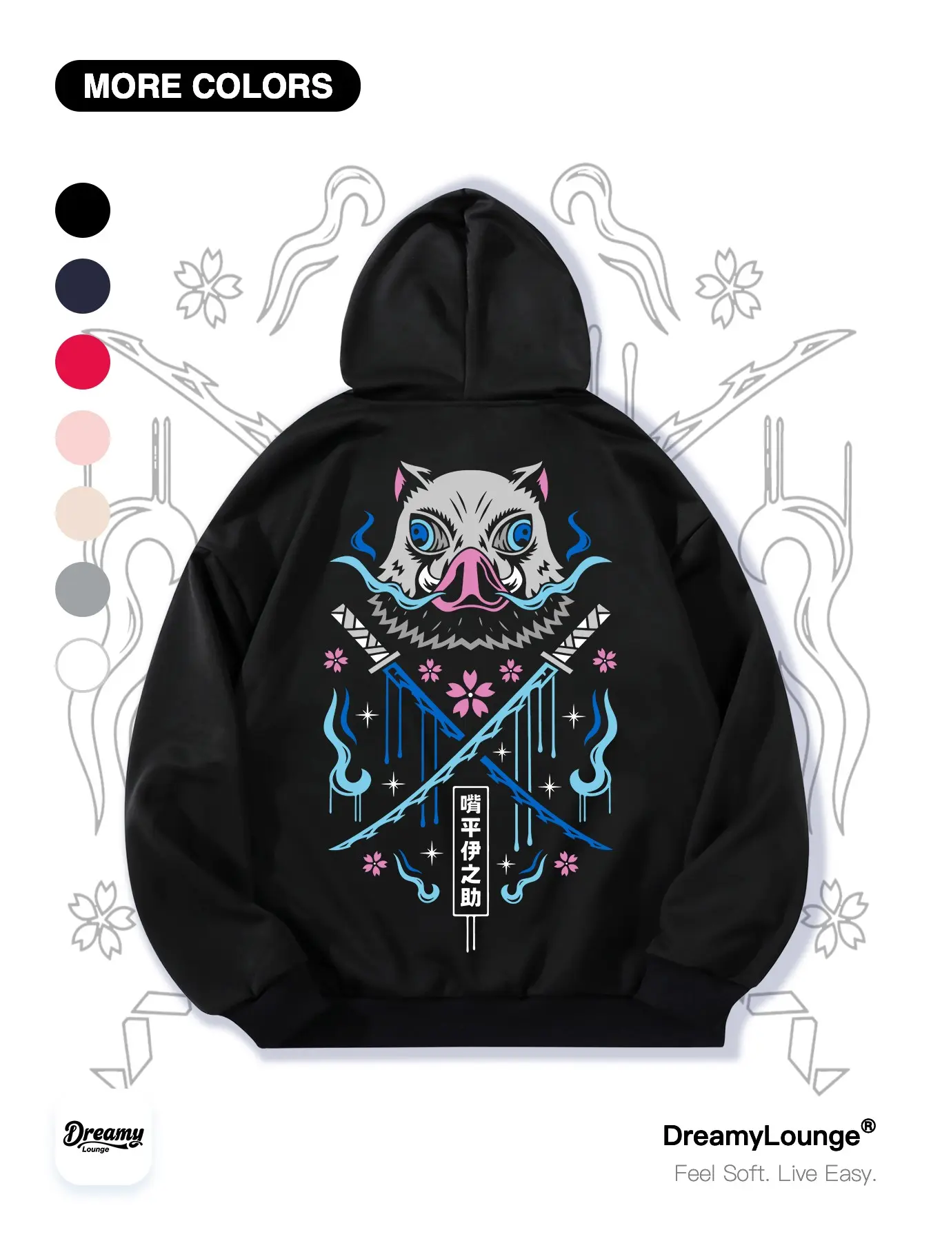Demon Slayer Iroha Pig Charge Print Loose Hoodie with Pocket, Casual Breathable Sweatshirt for Outdoor and Home Wear