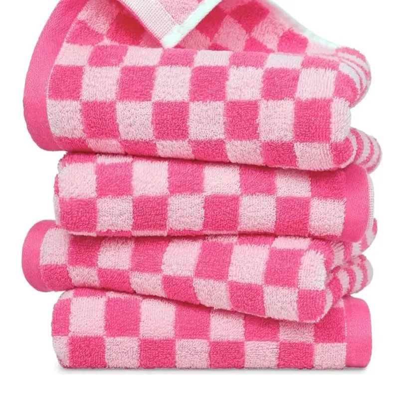 Jacquotha Hot Pink Checkered Hand Towels for Bathroom Set of 4 100% Cotton 13" X 29" Soft Absorbent for Women Girls Gifts Vibrant Cute Towels Brighten Up Your Home Decor