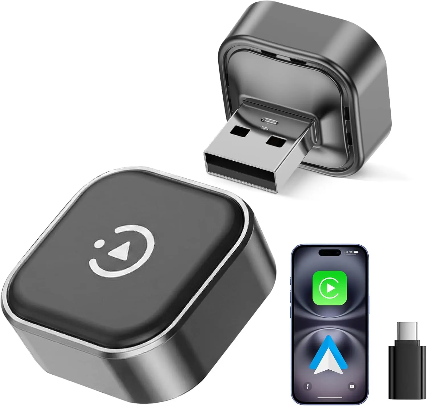 2026 2-in-1 Wireless CarPlay & Android Auto Adapter | Ultra Mini Dongle, Converts Wired to Wireless, WiFi 6 & Bluetooth 5.4, Plug & Play, Low Latency, Auto Reconnect