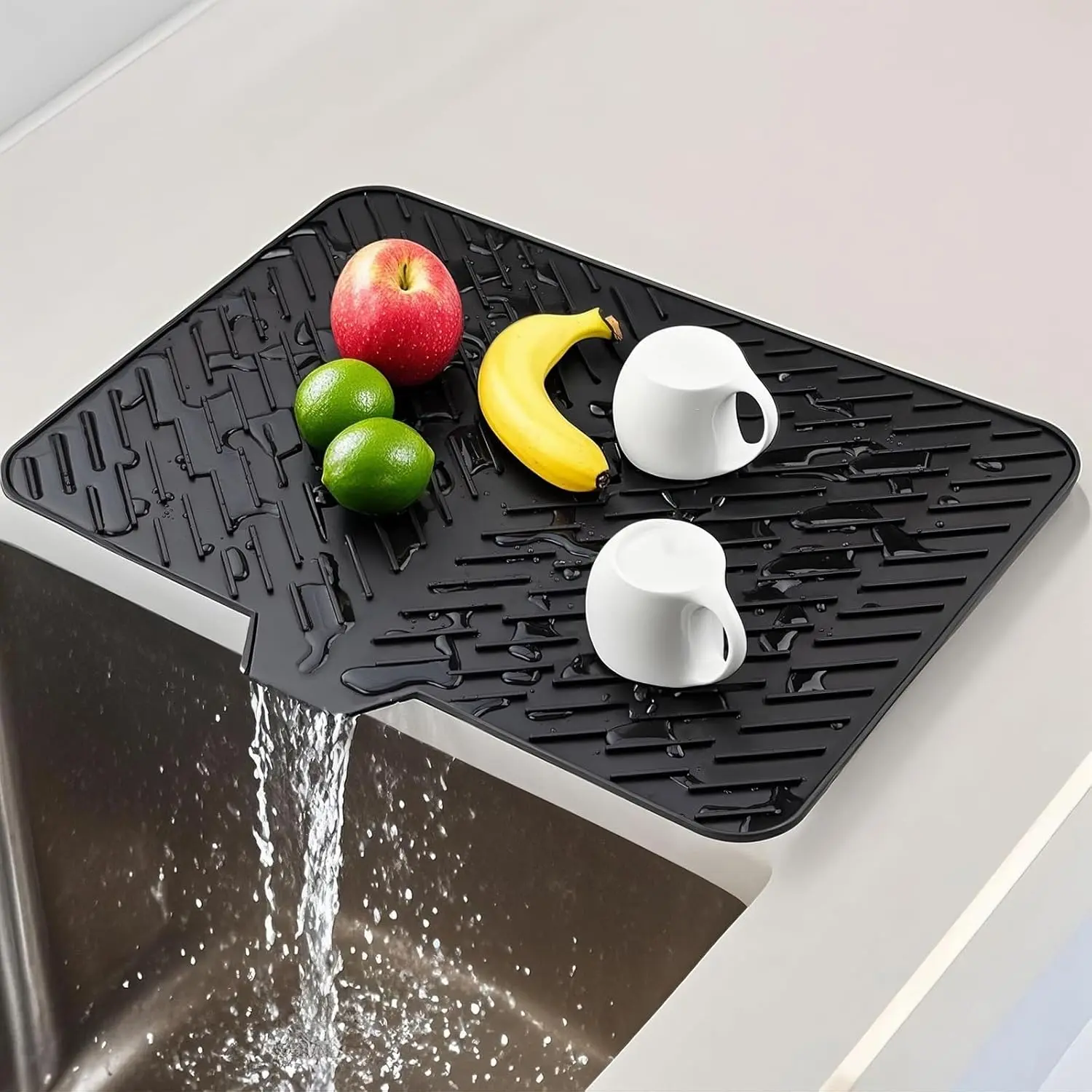 23"x17" Silicone Drying Mat with Built-in Drain Lip - Heat-Resistant, Non-Slip, Waterproof, Leak-Proof Home Supplies - Sink Mat Draining Boards for Kitchen Counter Tasks