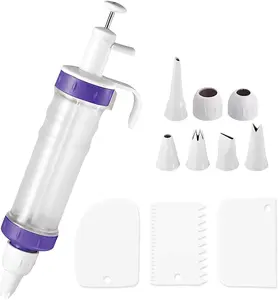 11 Pcs Dessert Decorating Syringe Set,Icing Dispenser Cupcake Filling Injector,7 Icing Nozzles,3 Cream Scrapers Frosting Making Dessert Cream Piping Syringe Nozzles Kits for Cake Cookies Decoration