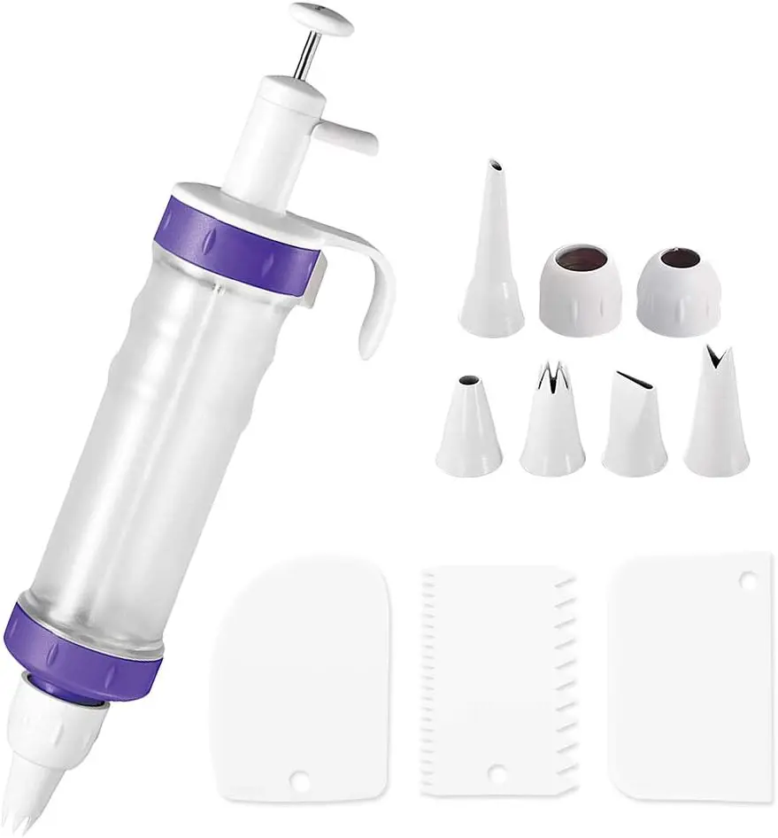 11-Piece Dessert Decorating Syringe Bakeware Set - Kitchen Utensils, Icing Gun Dispenser, Cupcake Filling Injector, 7 Piping Tips, 3 Cream Scrapers for Cake, Cookie Decoration, Ideal for Birthday Gifts, Valentine's Day, Mother's Day