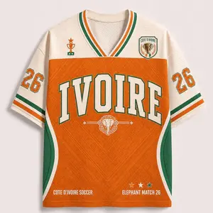 Ivory Coast Retro Elephant Match 26 Soccer Jersey - Short Sleeve, Polypropylene, Breathable, Cote d'Ivoire African Fan Sports Jersey with Custom Number Option, Check Size Chart