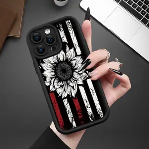 Phone case for iPhone 16 Pro Max 15 Plus 14 13 12 11 XR XS Stylish Sunflower with American Pattern Full Body Protection Shockproof Soft Silicone Cellphone Cover Valentine Gift For Girls and Women
